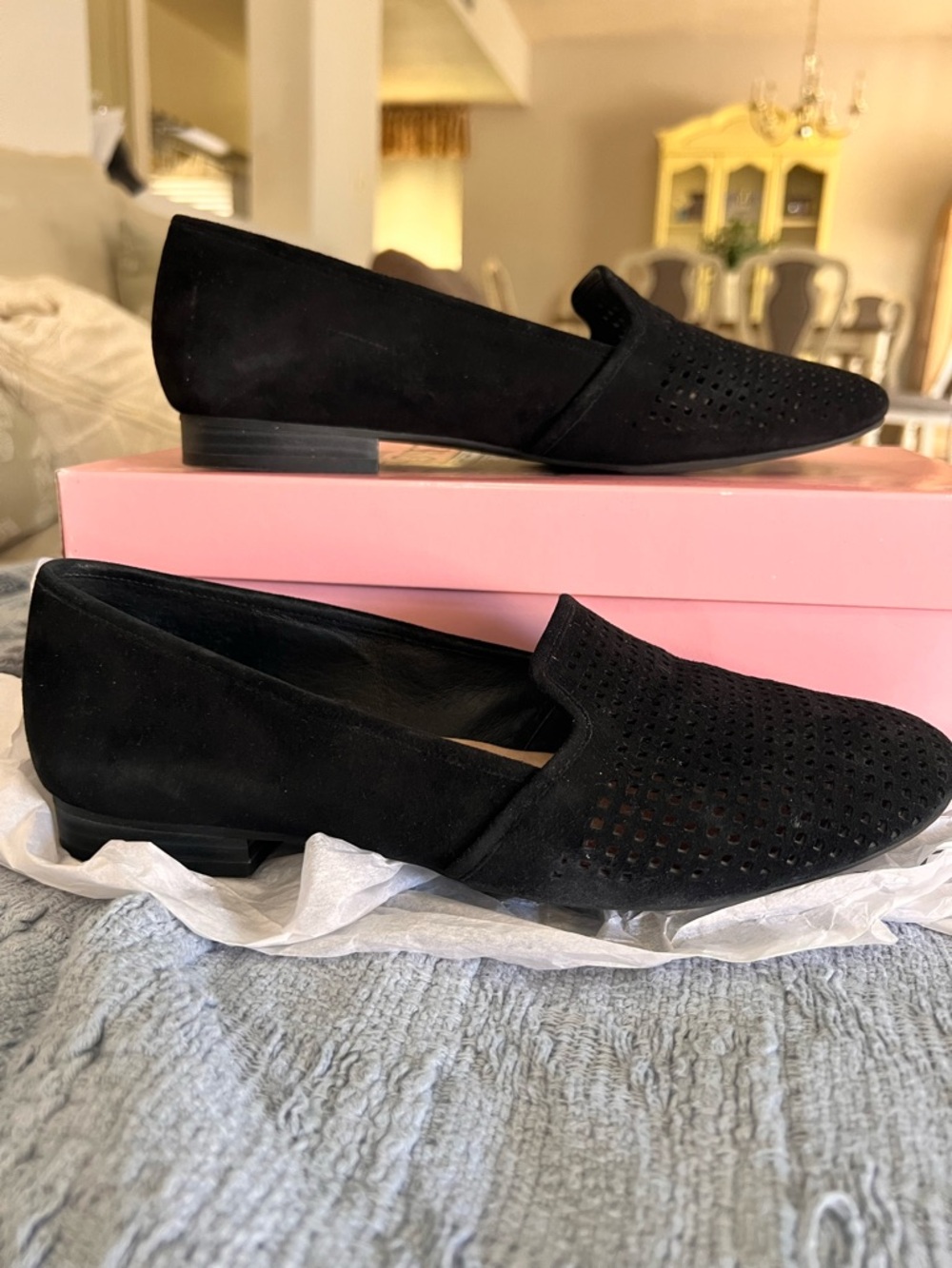 Crown Black Perforated Suede Loafers